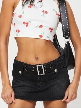 Princess Polly Leita Belted Micro Skort Washed Black Denim